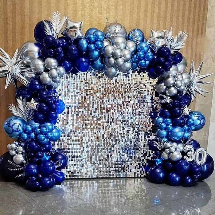 Bar Mitzvah Mavi & Gümüş Fotoğraf Köşesi Balon Süsleme Konsepti