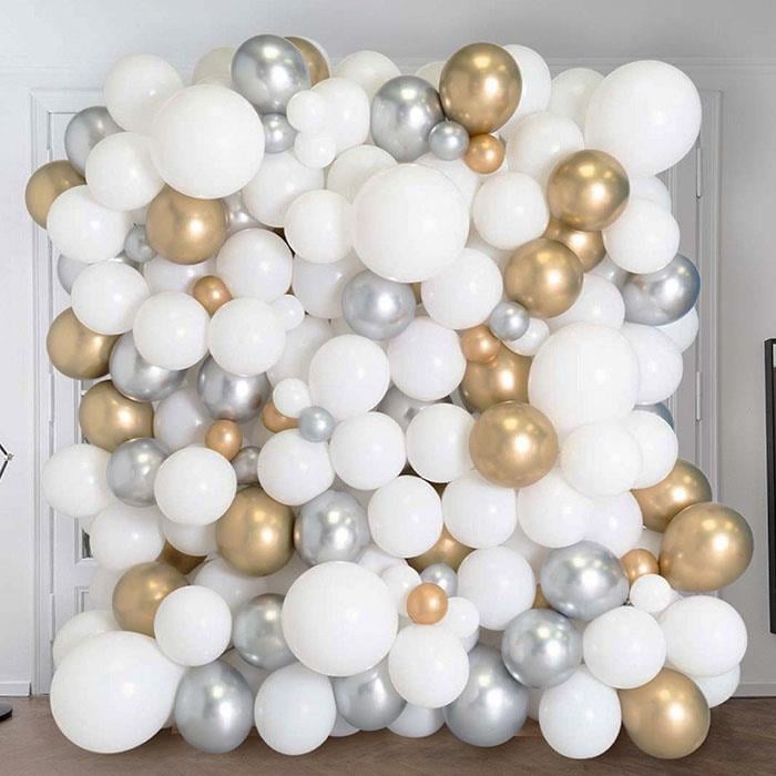Beyaz Gümüş Gold Balon Duvarı