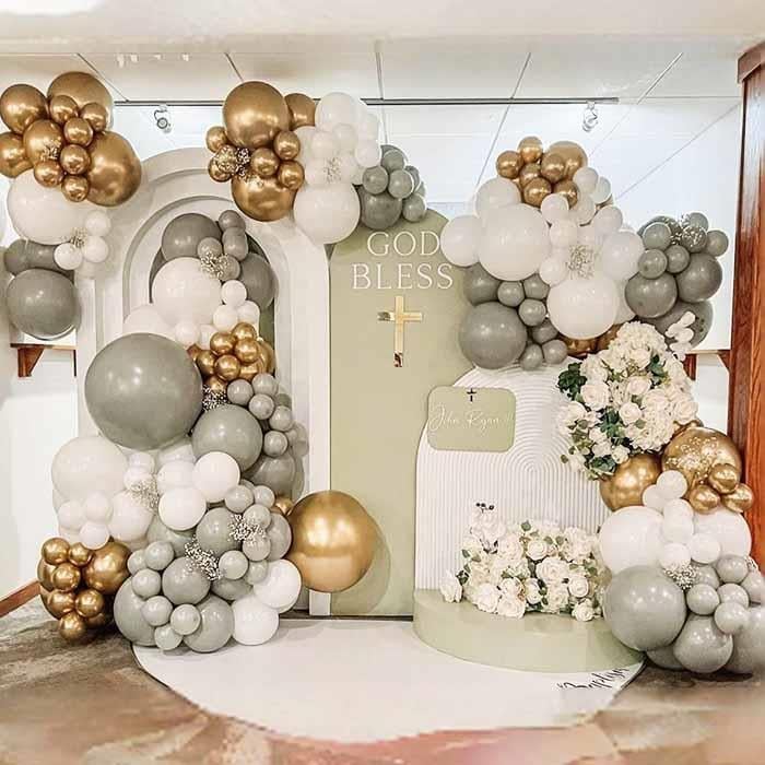God Bless Yazılı Haç Figürlü Vaftiz Balon Süsleme Konsepti
