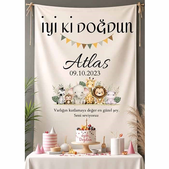 Kişiye Özel Doğum Günü Dikey Kumaş Afiş