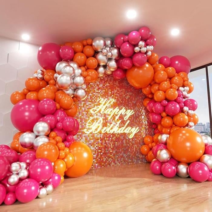 Turuncu Pembe Silver Zincir Balon Kurulum Paketi
