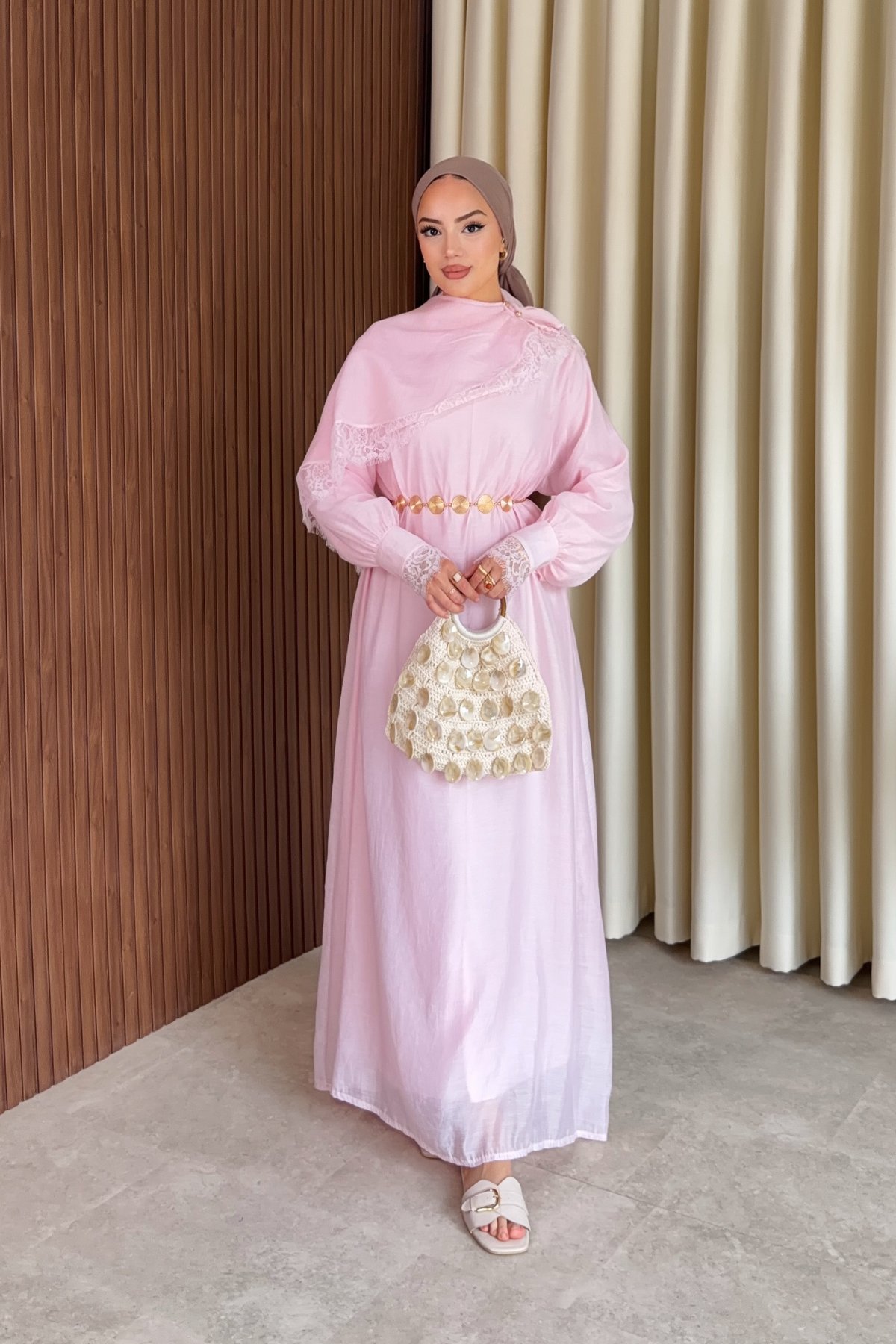 Lace Elbise - Pembe