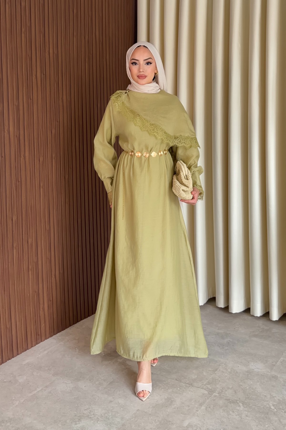Lace Elbise - Yağ Yeşili