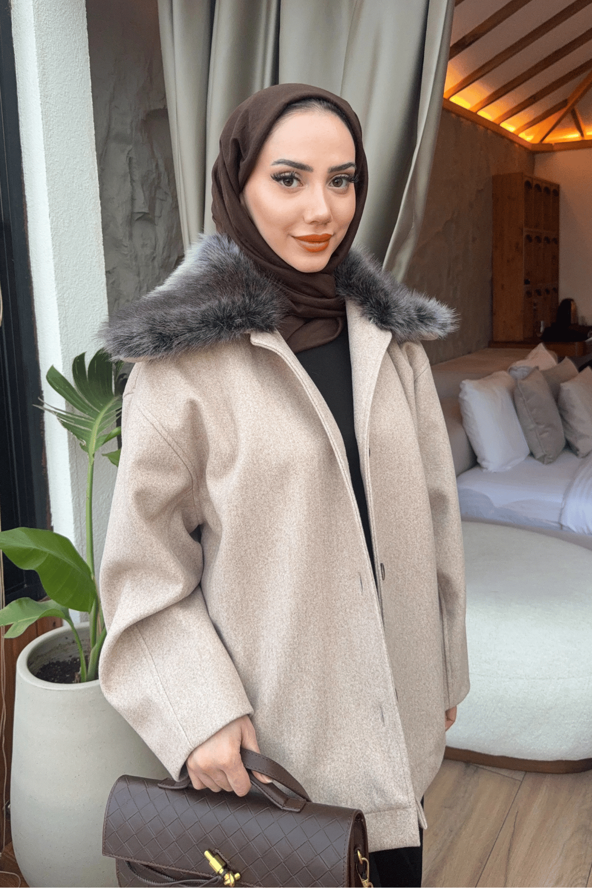 Loren Kürklü Kaban - Bej