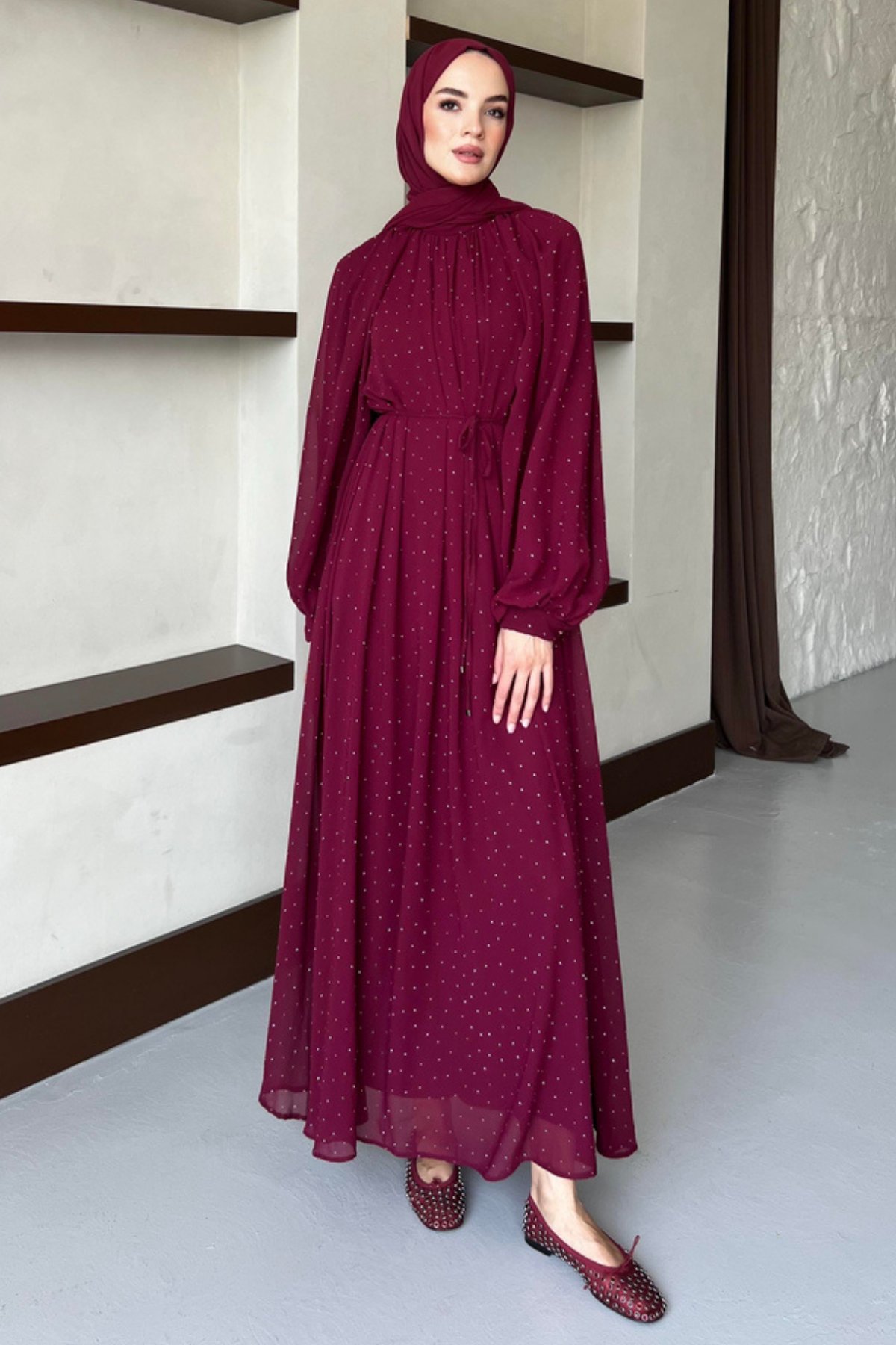 Monica Şifon Elbise - Bordo