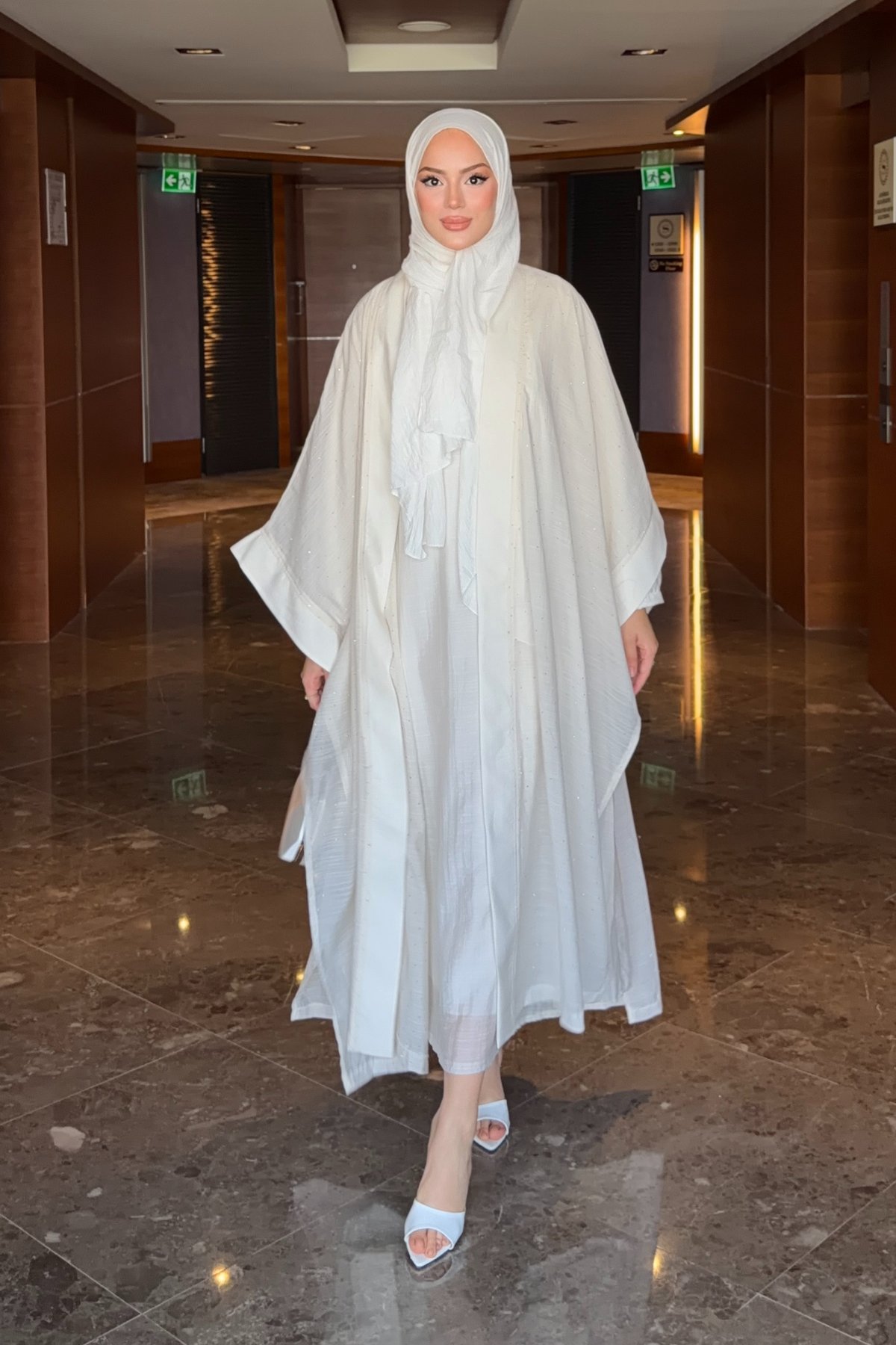 Shine Abaya Takım - Ekru