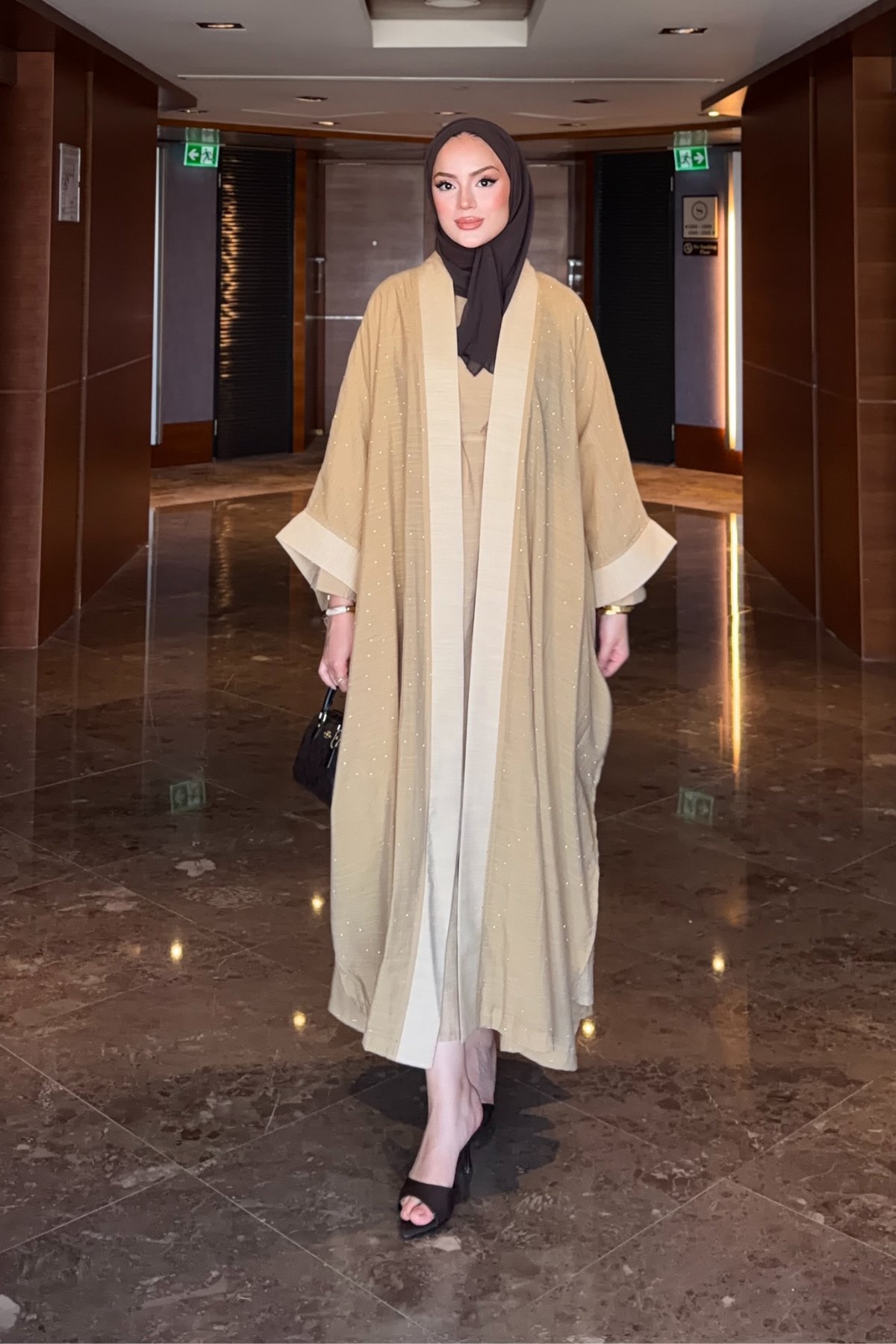 Shine Abaya Takım - Yağ Yeşili
