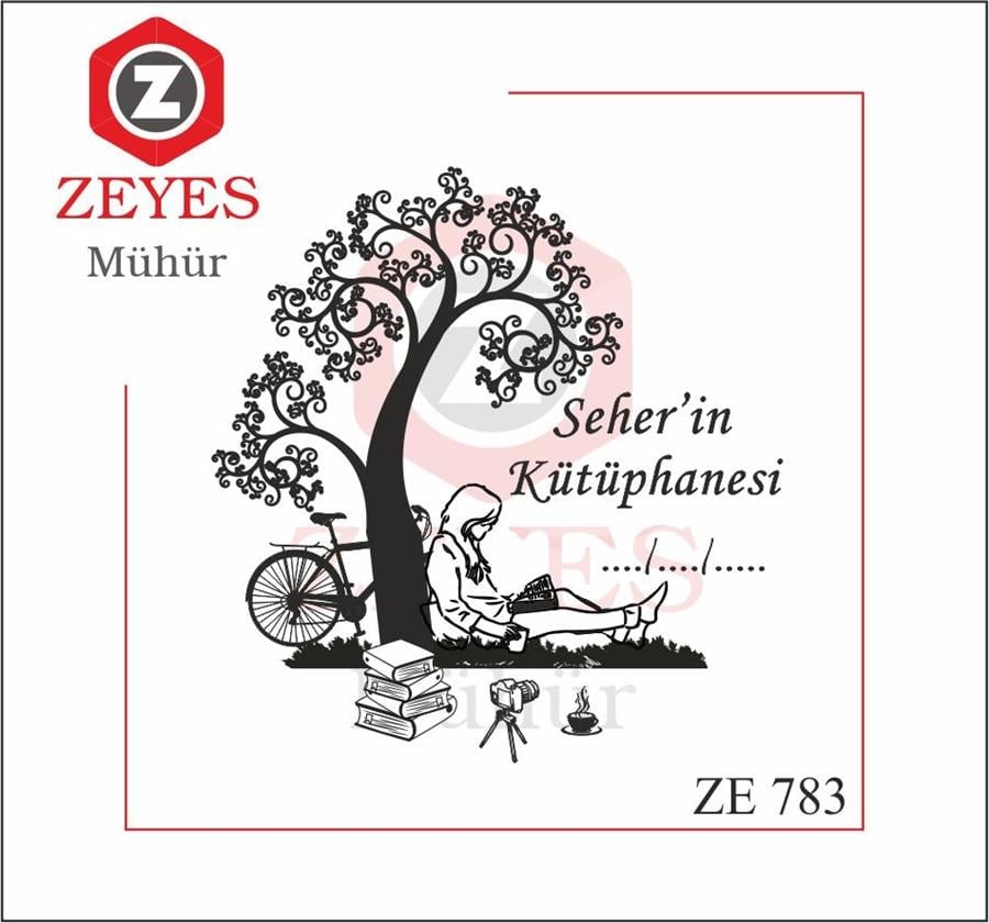 Agaç Altinda Kitap Okuyan Bisikletli Kiz Kitap Mührü   ZE 783