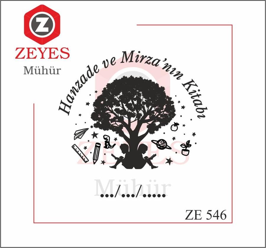 Agaç Altinda Kitap Okuyan Kiz ve Erkek Kitap Mührü   ZE 546