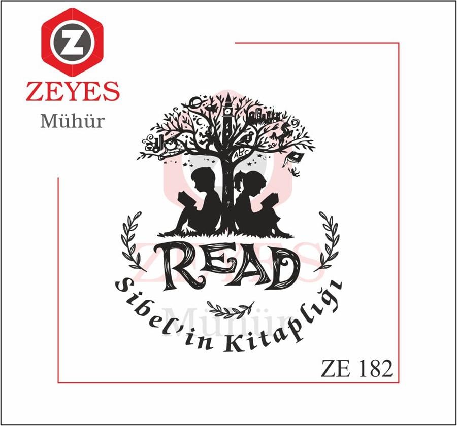 Agaç Altinda Kitap Okuyan Kiz ve Erkek Kitap Mührü ZE 182