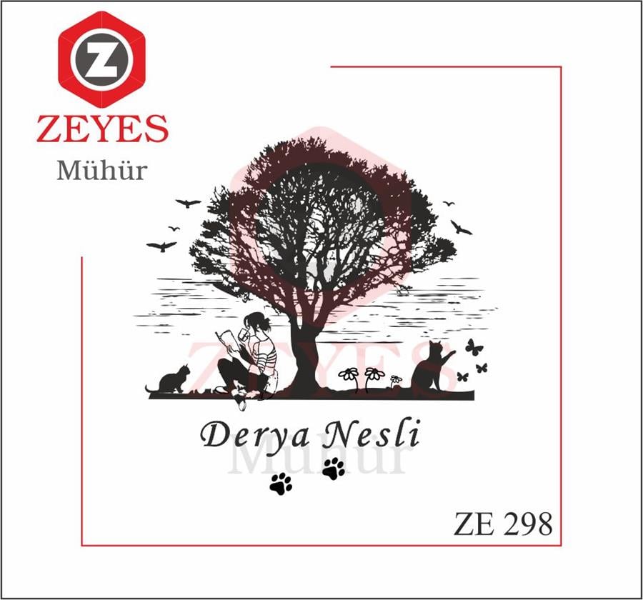 Agaç Altinda Kitap Okuyan Kiz ve Kediler Kitap Mührü  ZE 298