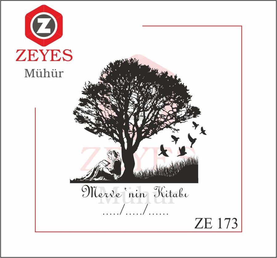 Agaç Altinda Kitap Okuyan Tesettürlü Kadin Kitap Mührü  ZE 173