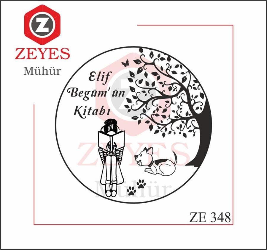 Dogada Köpegiyle Kitap Okuyan Kadin  Mührü ZE 348