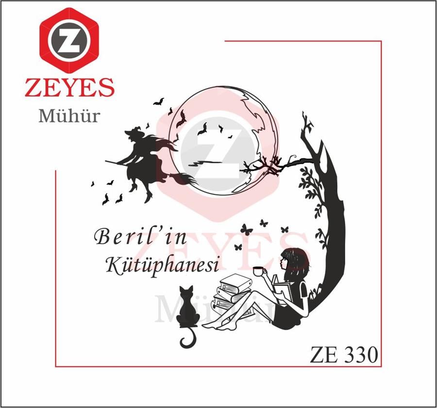 Kedisi ile Kitap Okuyan Kadin Kitap Mührü ZE 330