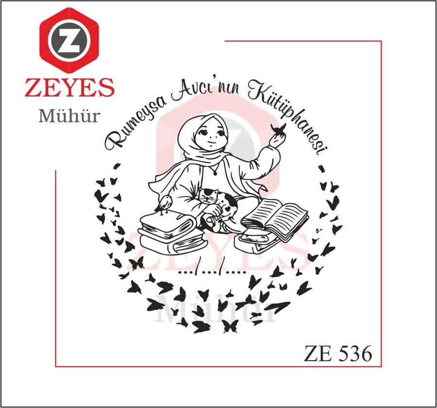 Kedisi ile Kitap Okuyan Tesettürlü Kadin  Mührü   ZE 536