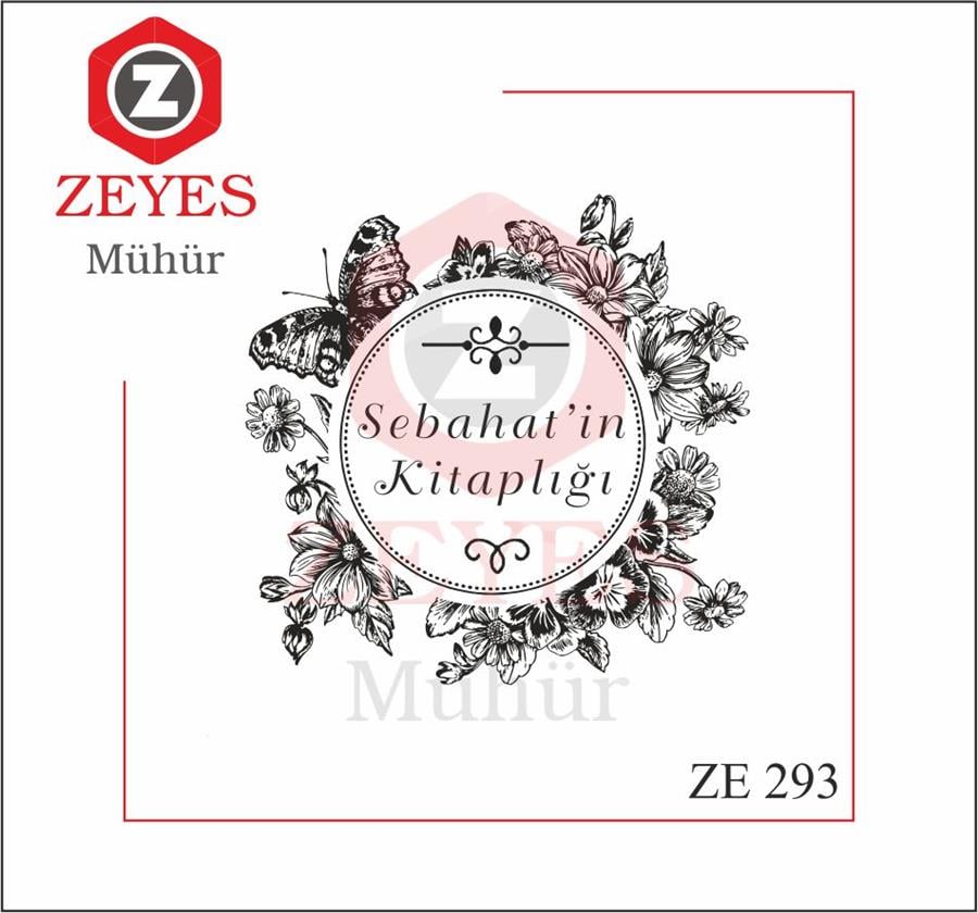 Kelebekli ve Çiçekli Çerçeveli Kitap Mührü  ZE 293