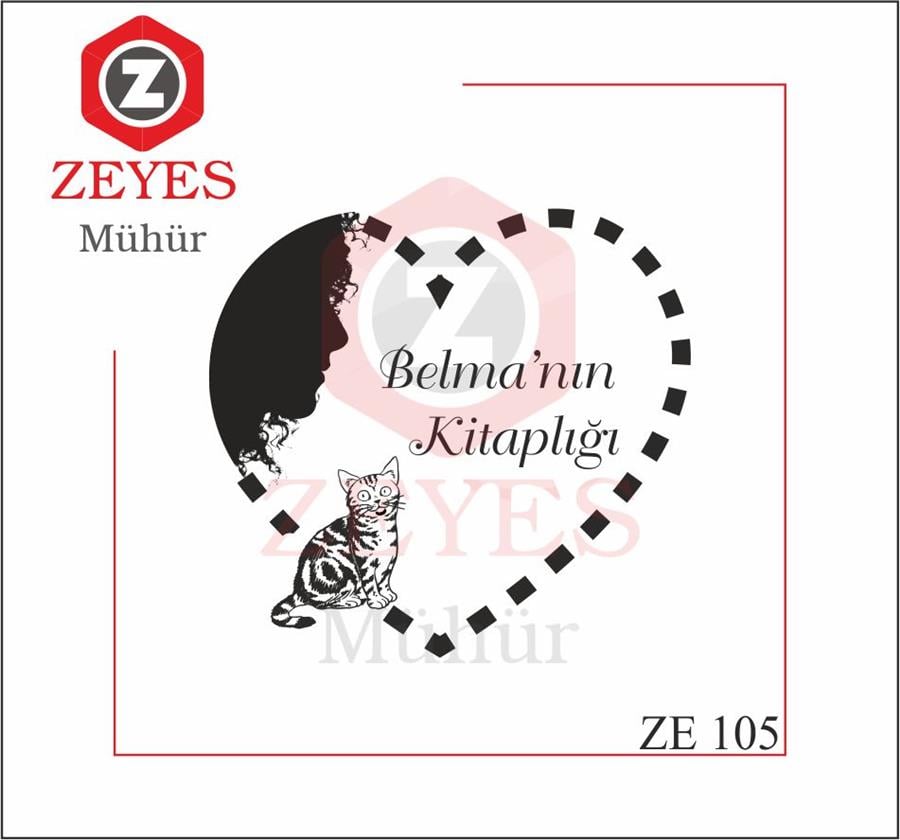Kivircik Saçli Kadin Kedi Kalpli Çerçeveli Kitap Mührü ZE 105