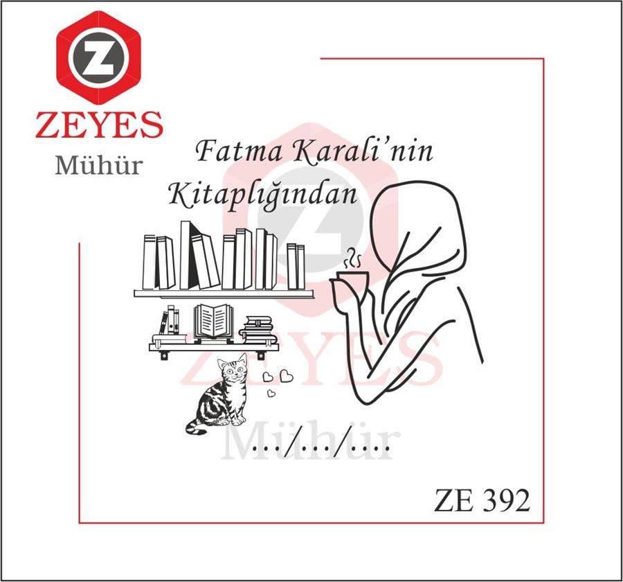 Kütüphane Önünde Kahvesini Içen Tesettürlü Kadin Mührü  ZE 392