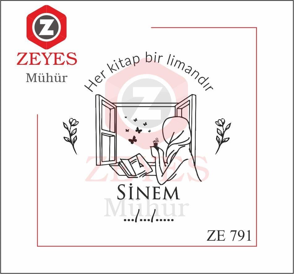 Pencere Önünde Kitap Okuyan Tesettürlü Kiz Kitap Mührü  ZE 791