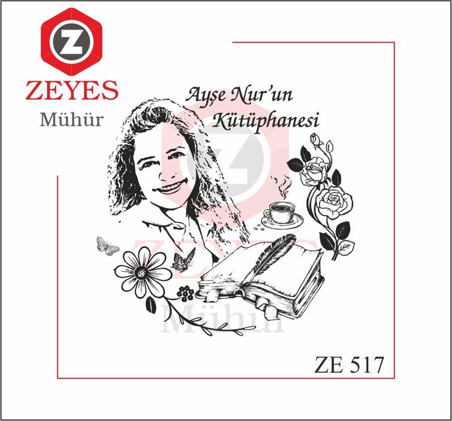 Portre - Çiçekli Kelebekli Kitap Mührü   ZE 517