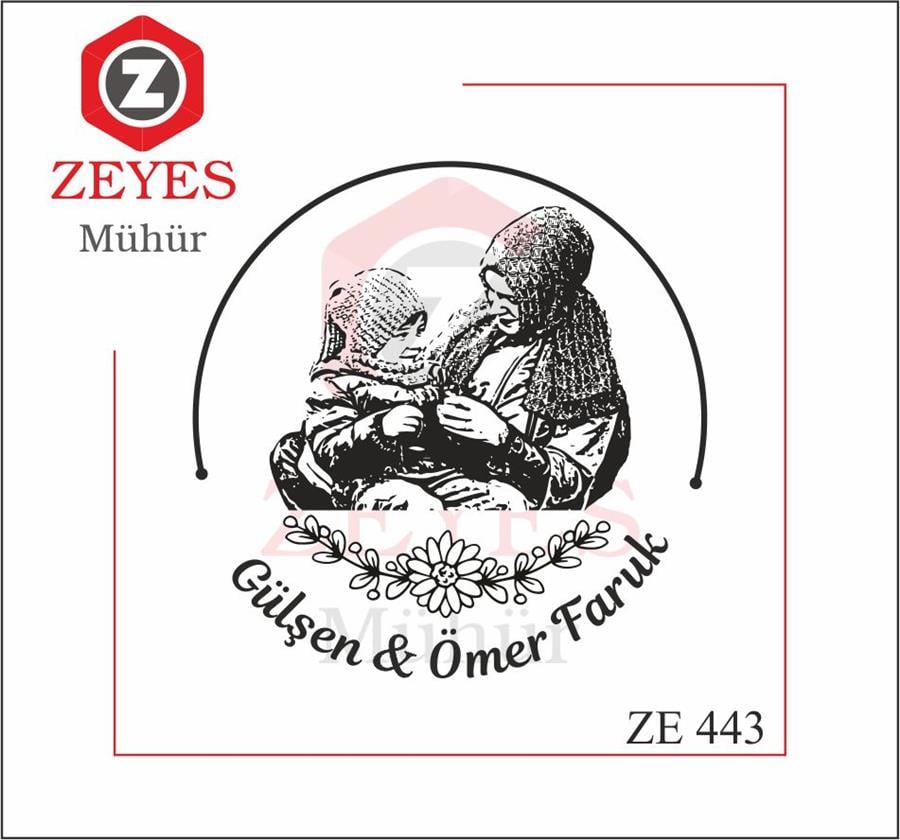 Portre - Çiçekli Mutlu Aile Mührü   ZE 443