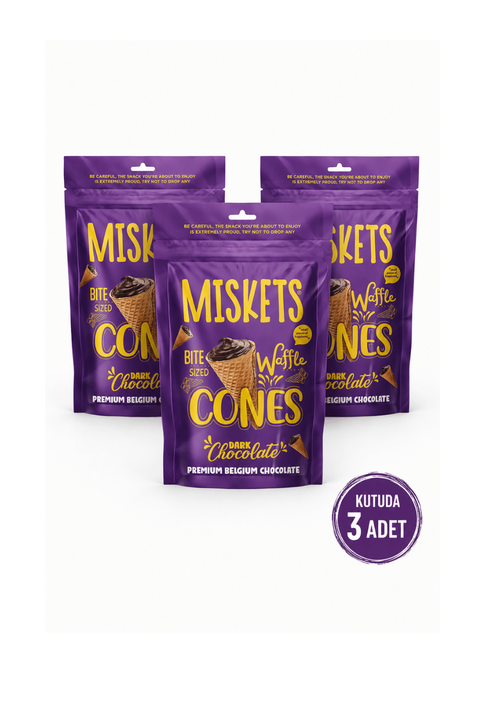 Bitter Çikolata Dolgulu Mini Kornet 70 gr x 3 Adet