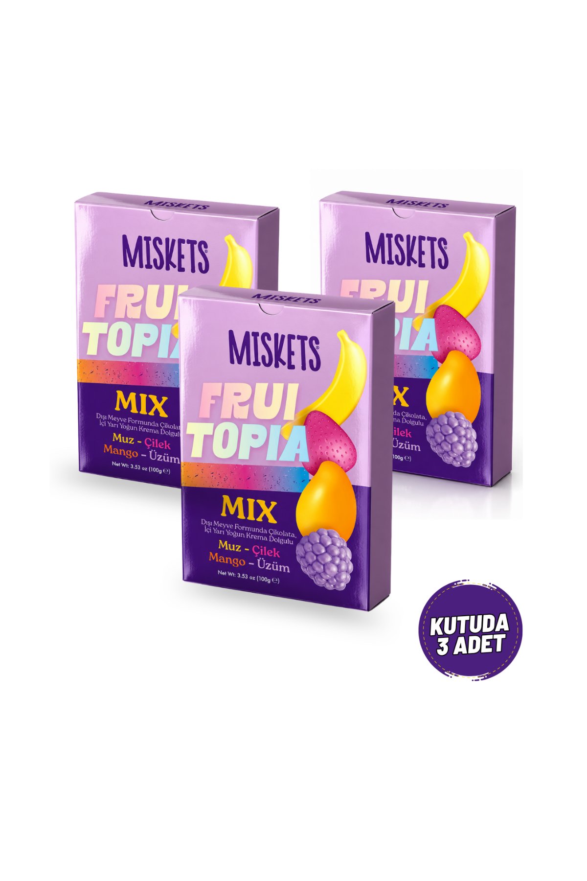 Miskets Fruitopia Mix Krema Dolgulu Meyve Şekilli Çikolata 3'lü Paket 3 x 100 g