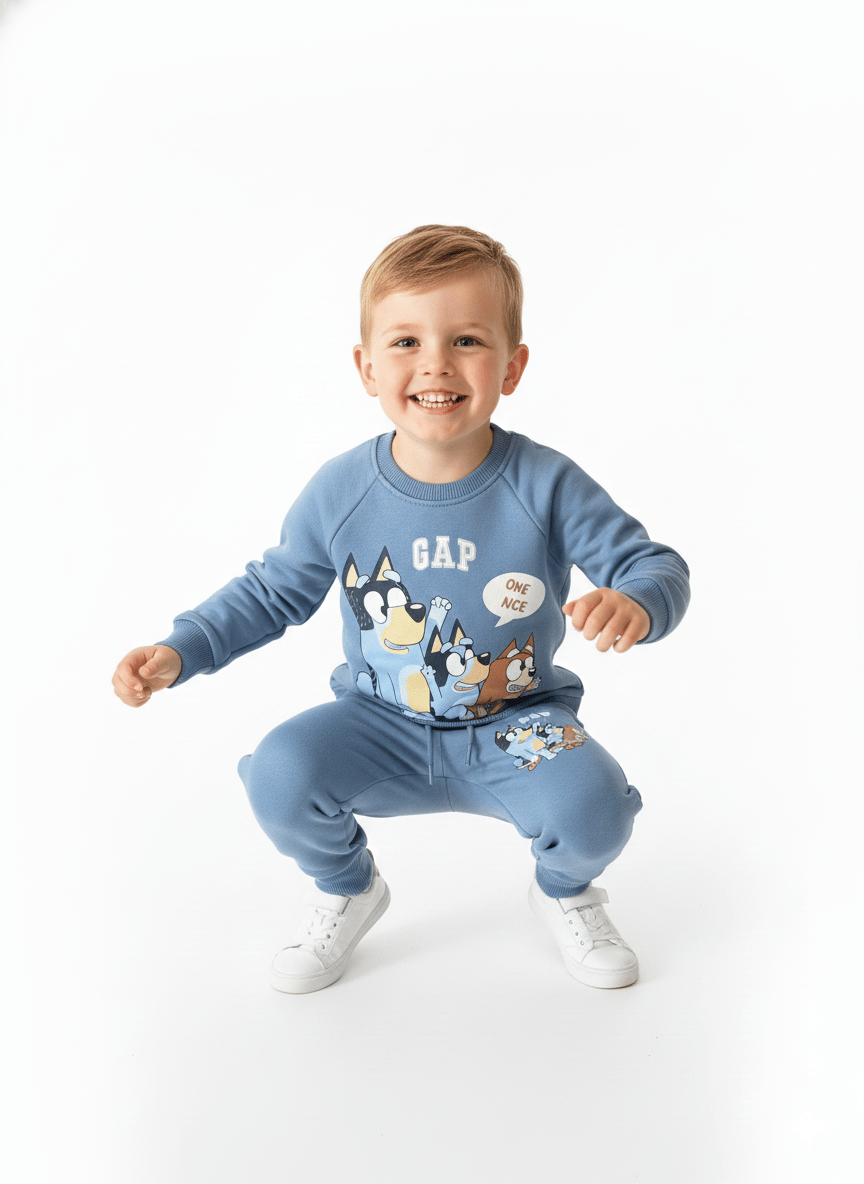 Bluey Baskılı Mavi Çocuk Eşofman Takımı
