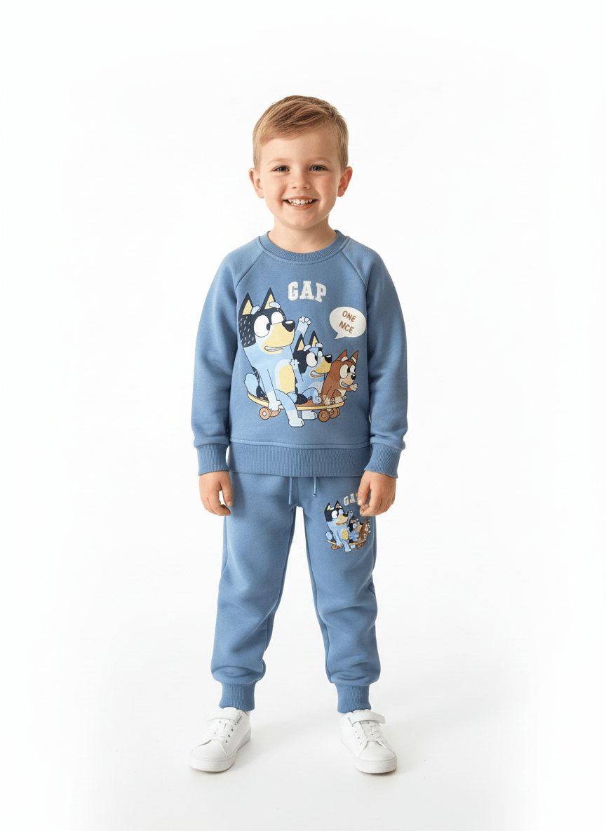 Bluey Baskılı Mavi Çocuk Eşofman Takımı