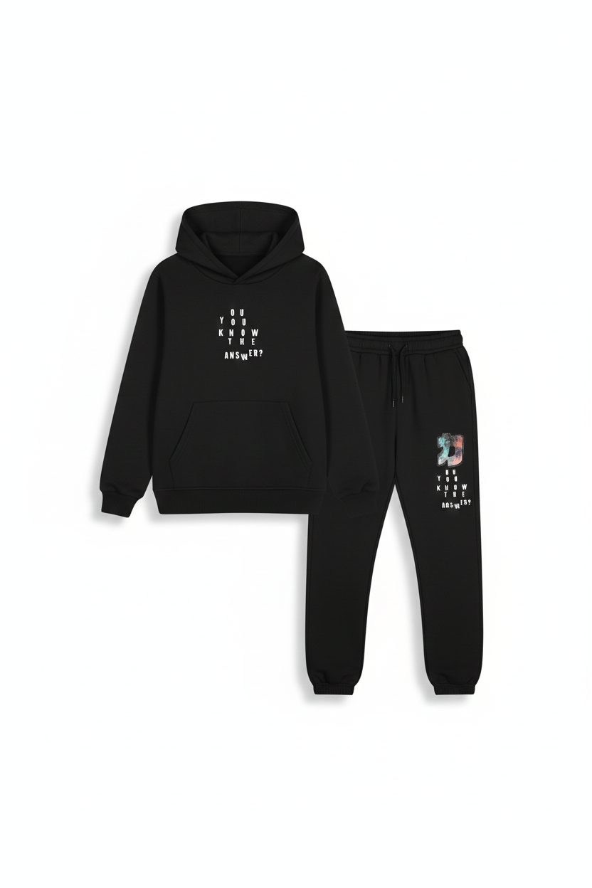 Erkek Çocuk / Genç Siyah Dijital Baskılı Kapüşonlu Sweatshirt Takımı (7-11 Yaş)