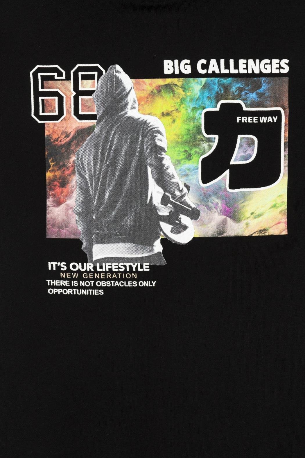 Erkek Çocuk / Genç Siyah Dijital Baskılı Kapüşonlu Sweatshirt Takımı (7-11 Yaş)