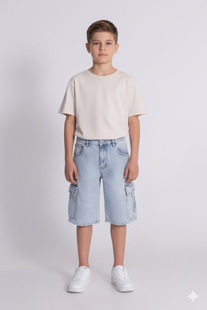 Erkek Çocuk  Kargo Cepli Denim Şort 