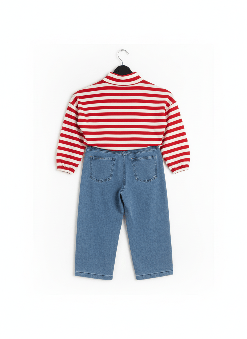 Erkek Çocuk Kırmızı Çizgili Sweat Balon Jean Takım