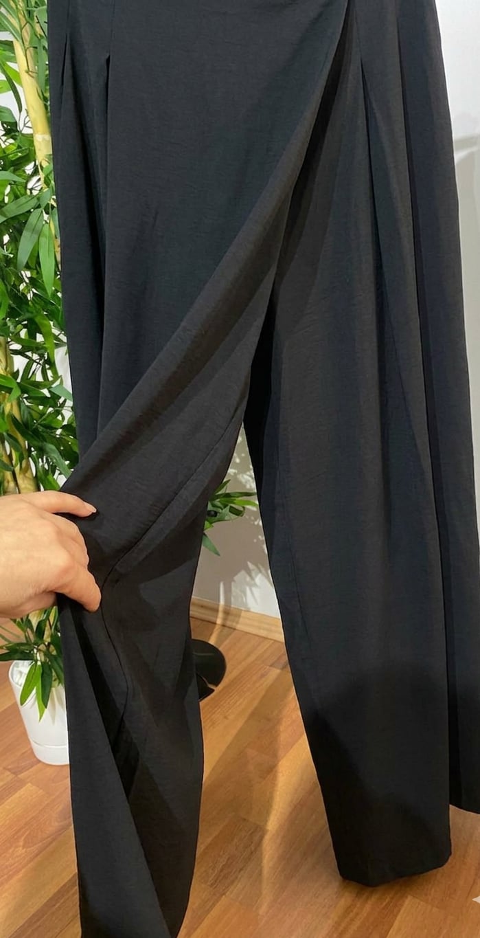 Kadın Etek Görünümlü Geniş Paça Siyah Palazzo Pantolon