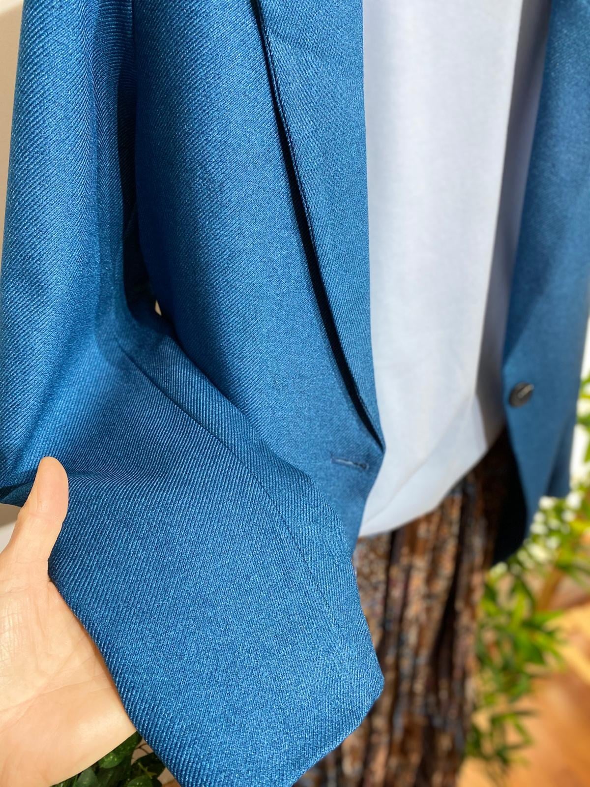 Kadın Mavi Tek Düğmeli Klasik Blazer Ceket