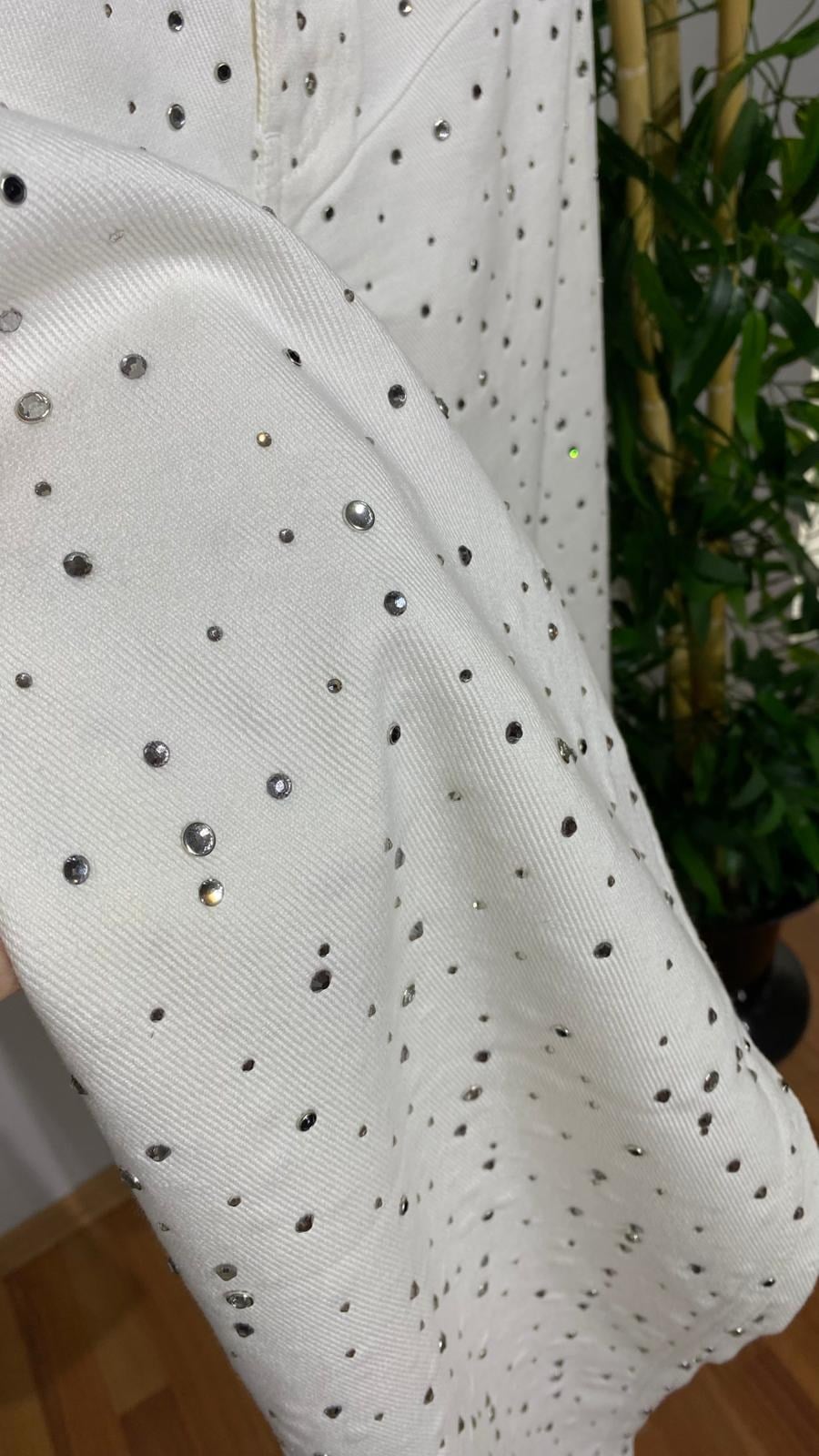 Kadın Premium Komple Taş Detaylı  Beyaz Jean Pantolon