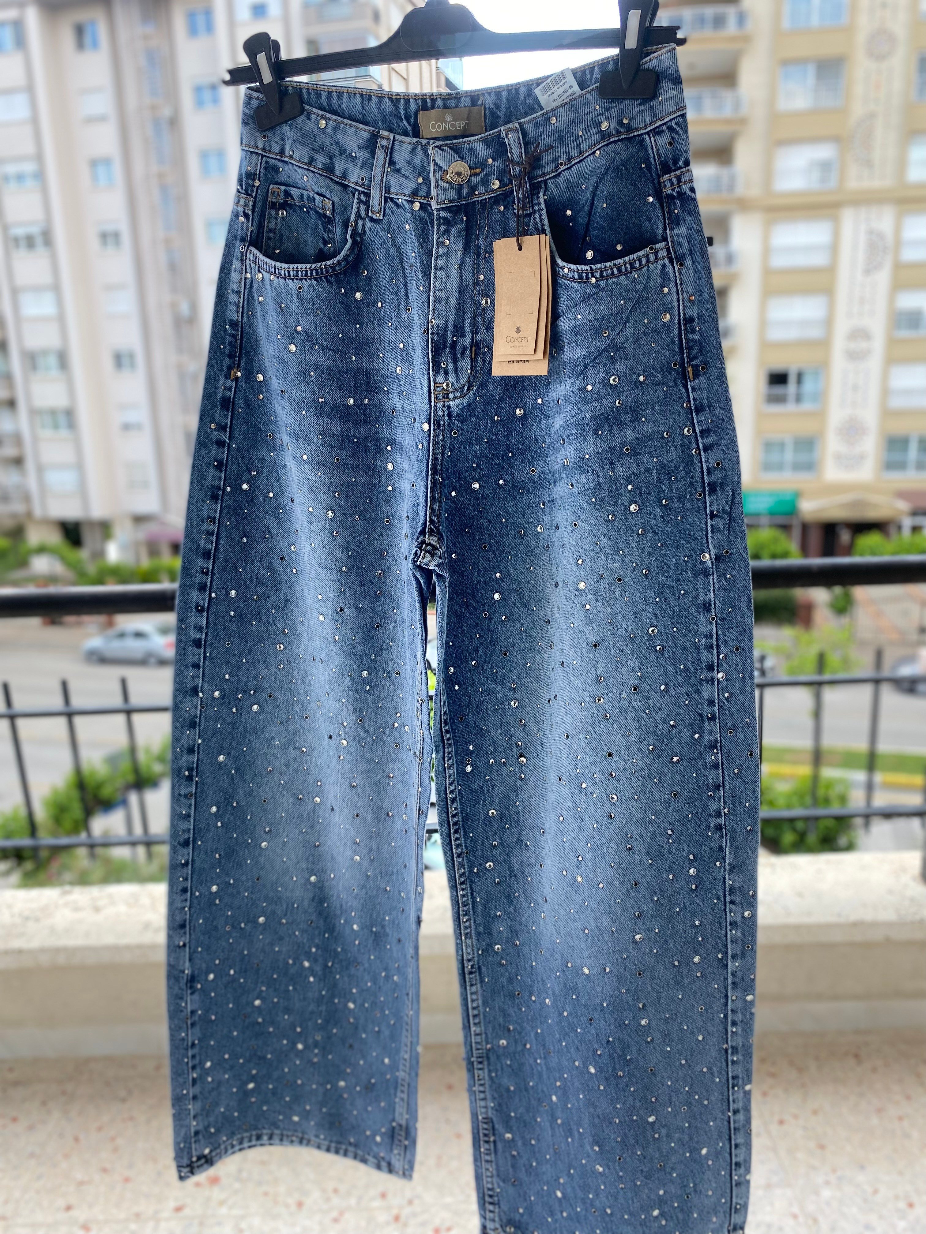 Kadın Premium Komple Taş Detaylı Jean Pantolon