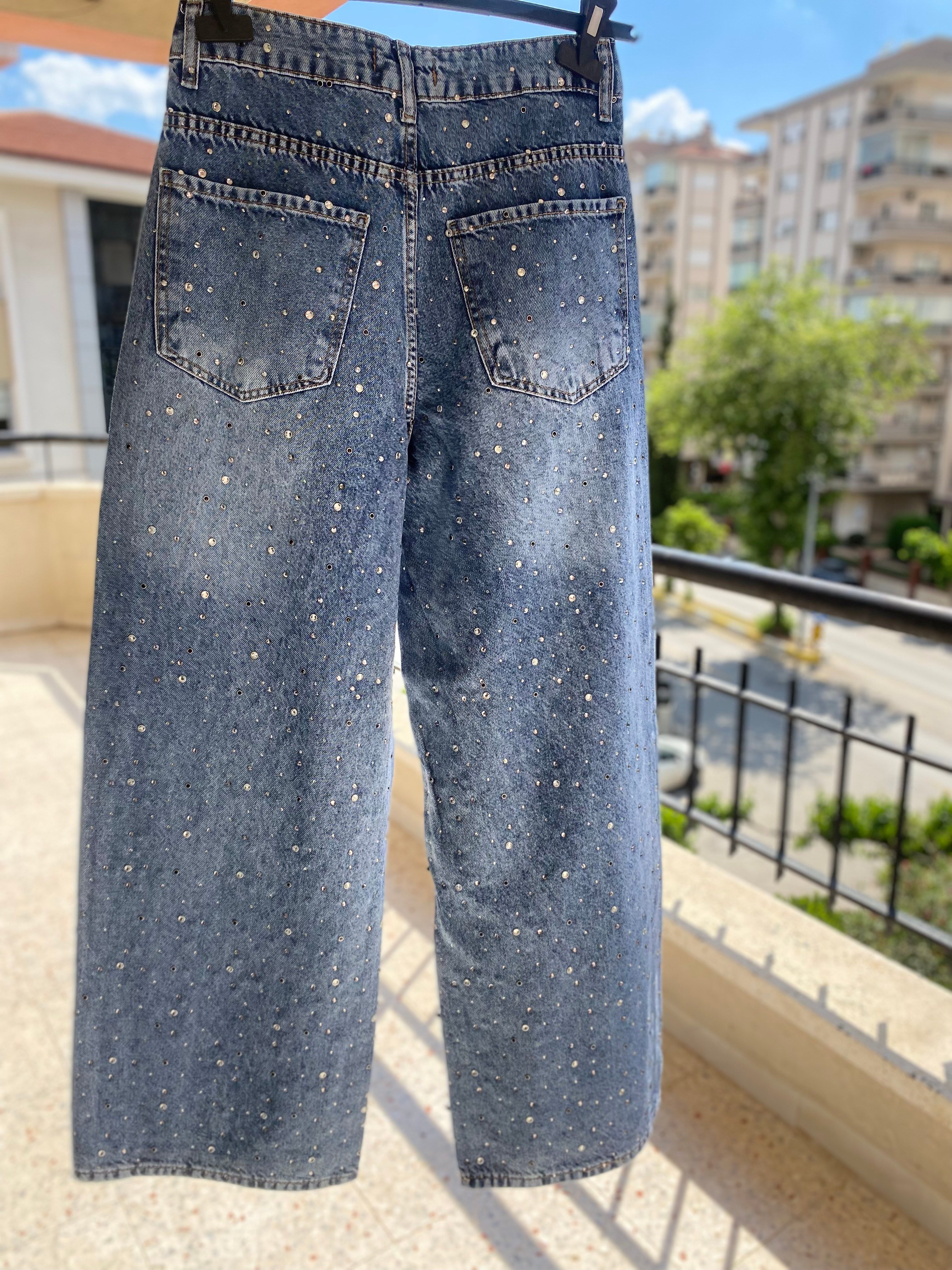 Kadın Premium Komple Taş Detaylı Jean Pantolon