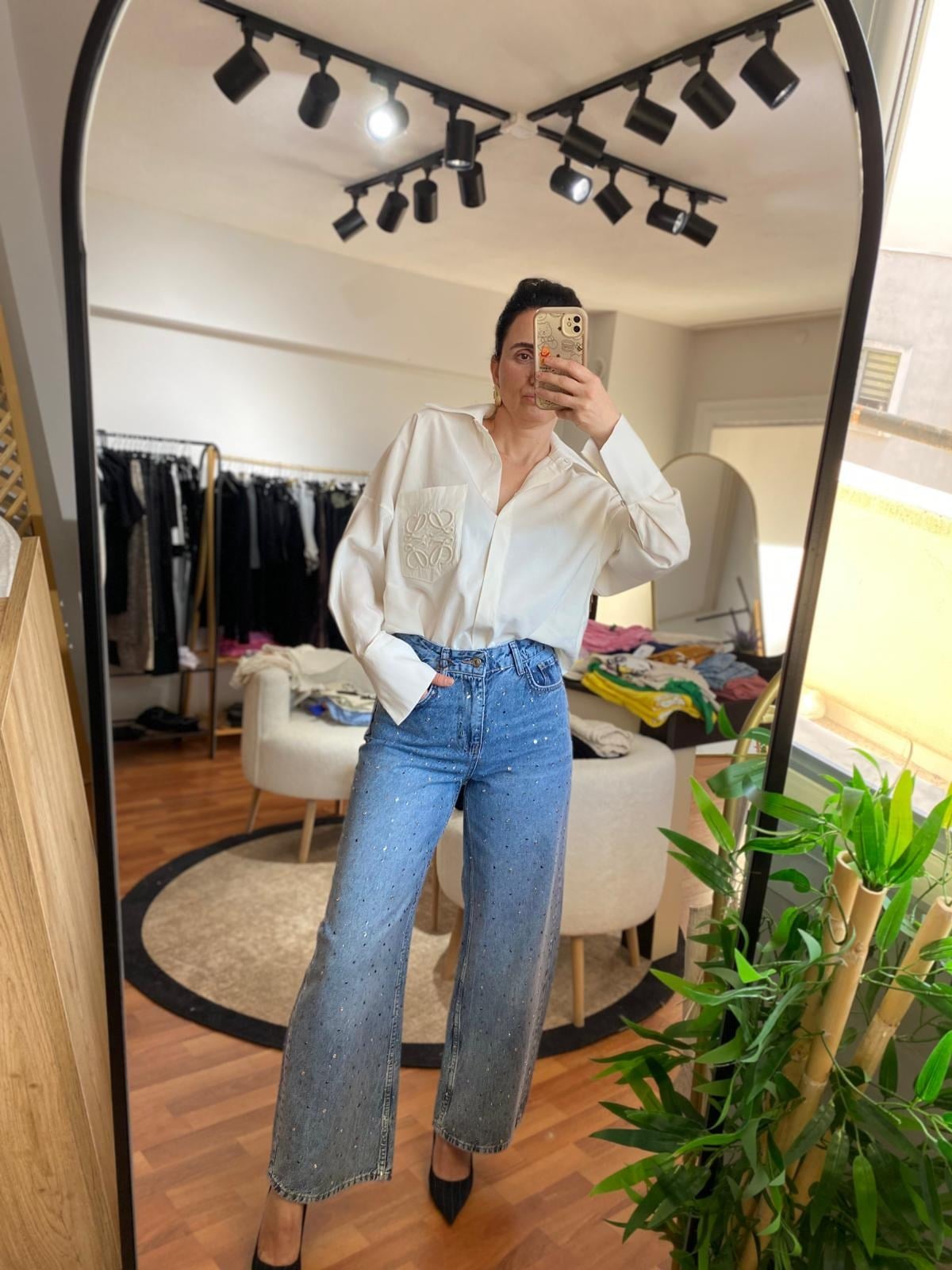 Kadın Premium Komple Taş Detaylı Jean Pantolon