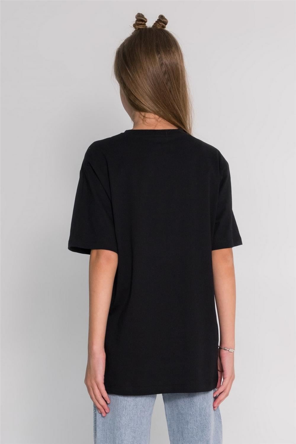 Kız Çocuk Baskılı  T-Shirt  Siyah