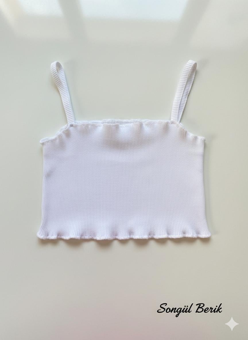 Kız Çocuk Crop Askılı Beyaz