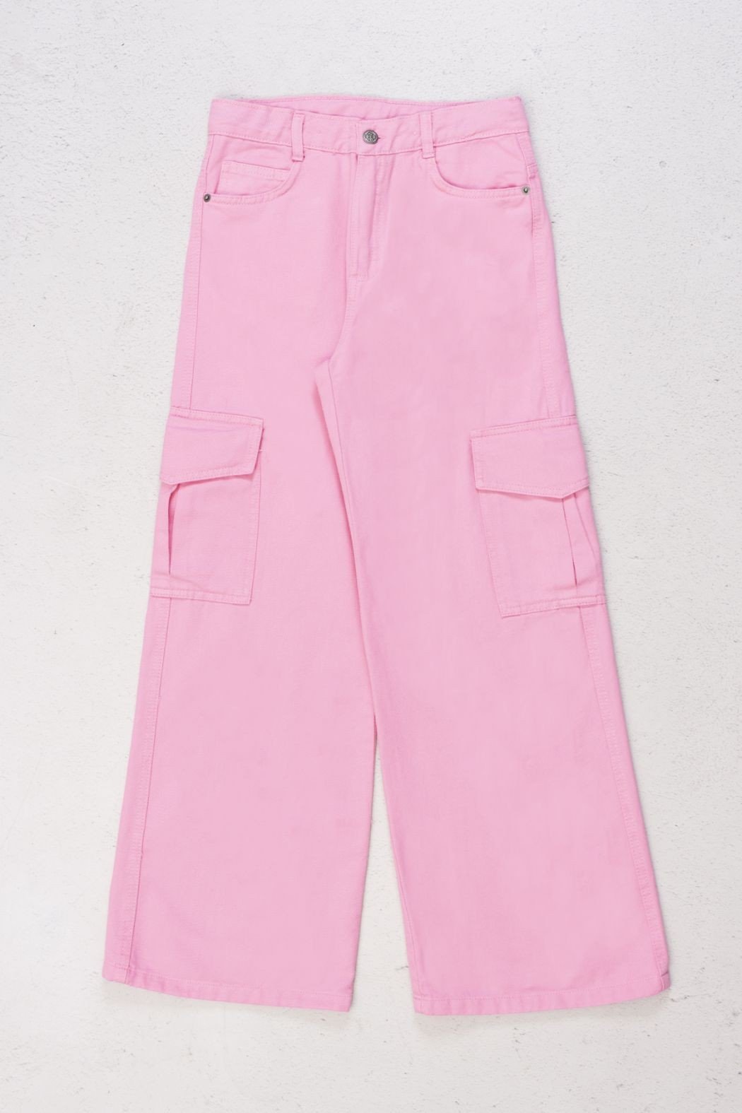 Kız Çocuk Gabardın Kargo Cep Pantolon Pembe (9-14 Yaş)