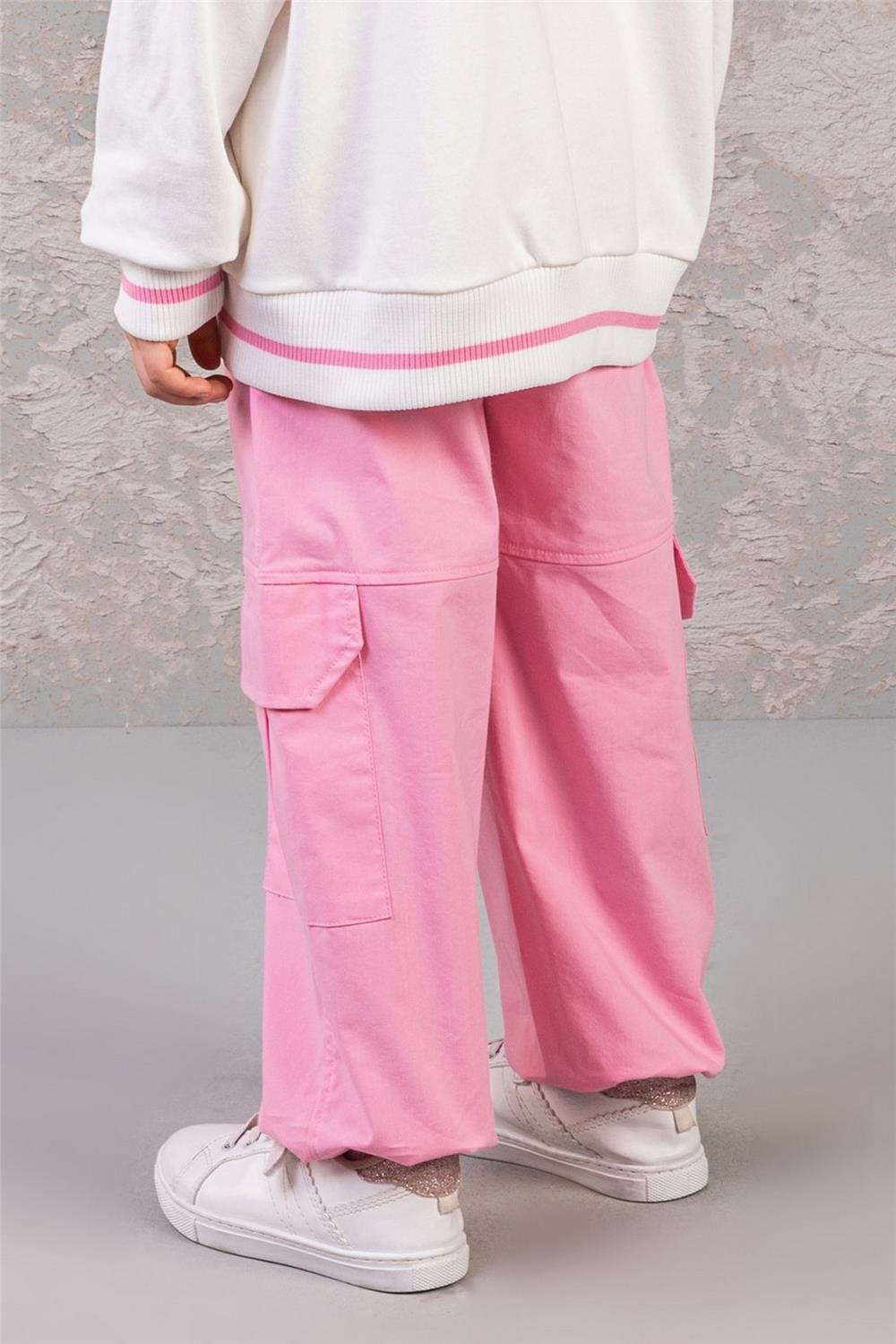 Kız Çocuk Kargo Cepli  Pantolon Pembe