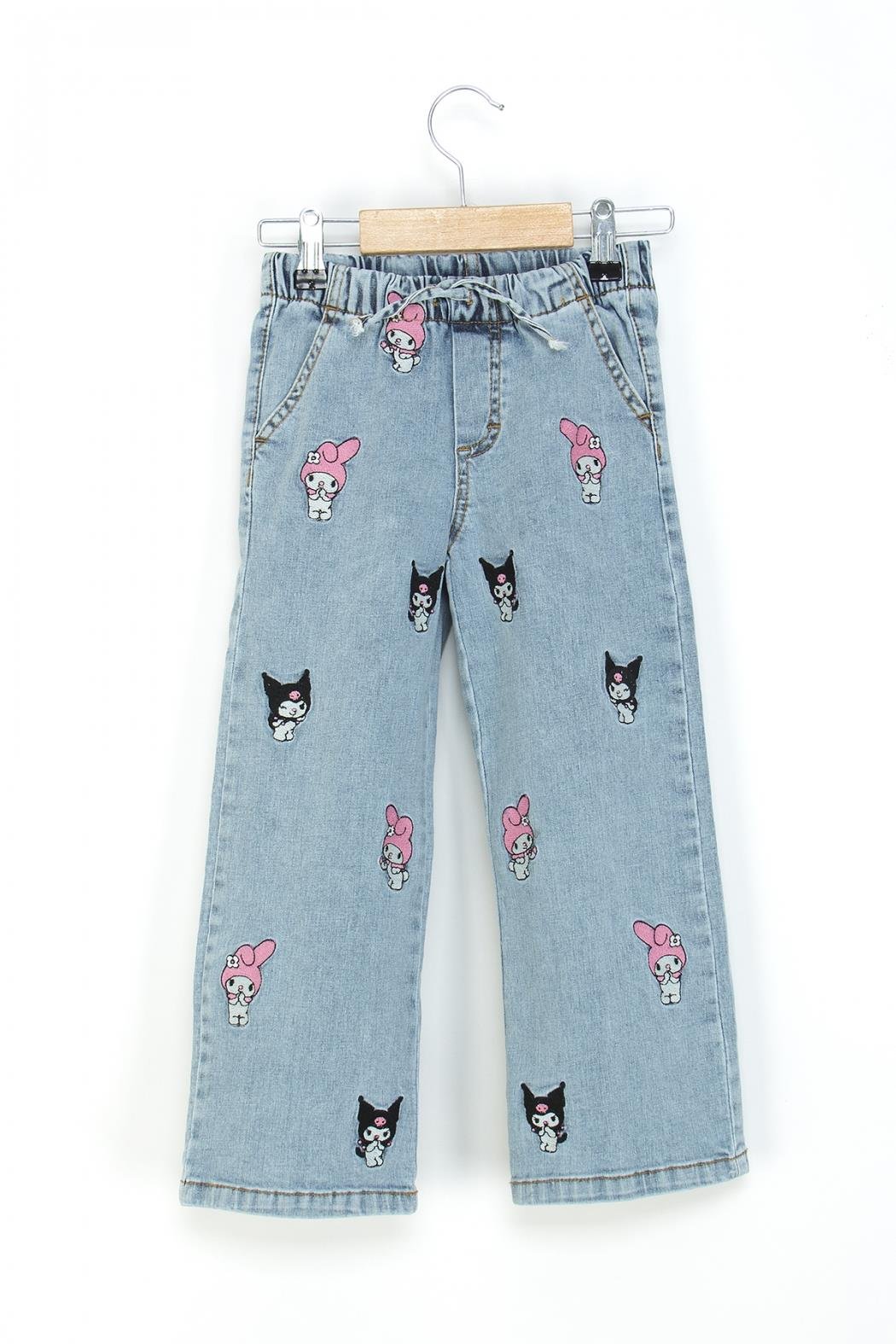 Kız Çocuk Lisanslı Nakışlı Geniş Paça (Wide Leg) Pantolon - Mavi (4-9 Yaş)