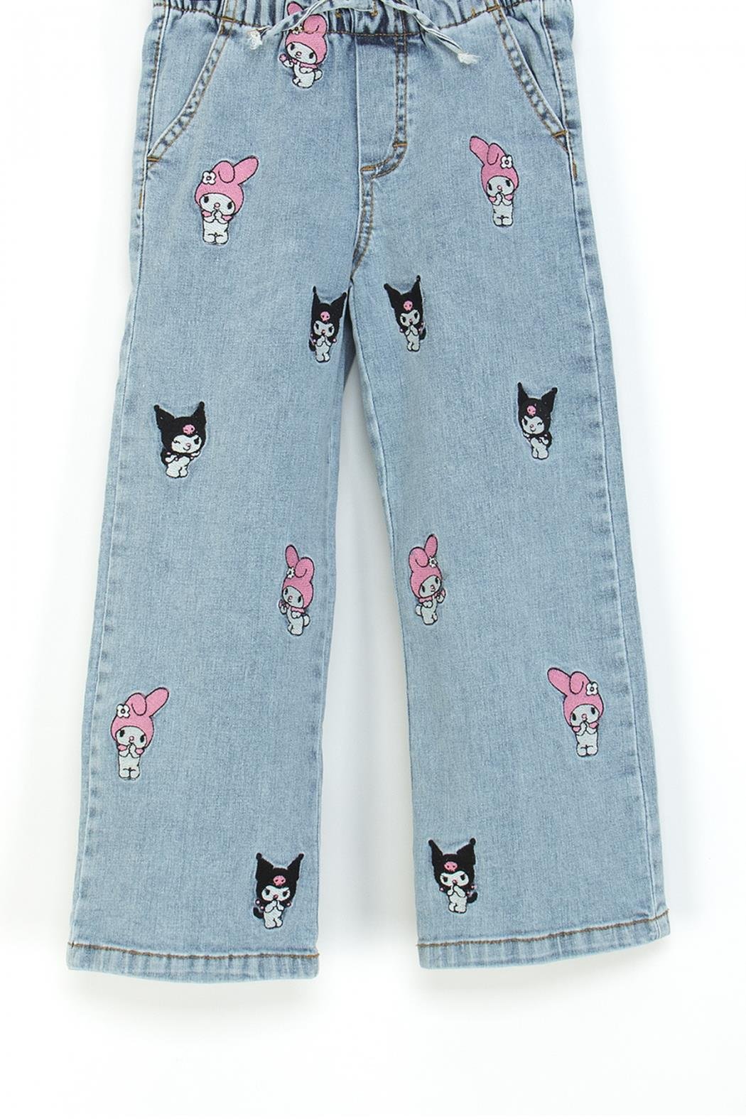 Kız Çocuk Lisanslı Nakışlı Geniş Paça (Wide Leg) Pantolon - Mavi (4-9 Yaş)