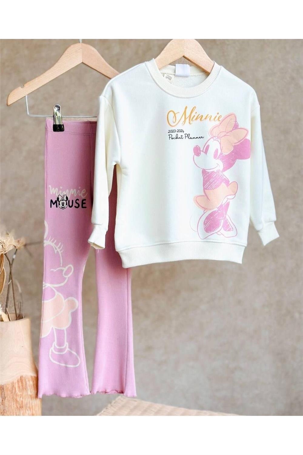 Kız Çocuk Mickey Mouse Detaylı Fitilli Taytlı Takım