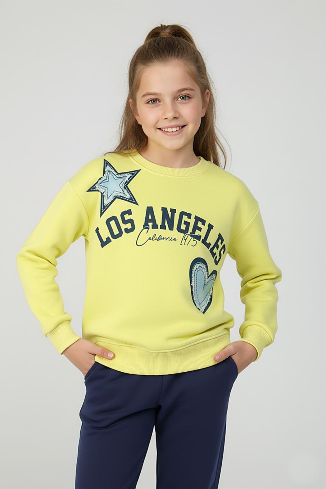 Kız Çocuk Neon Baskılı Los Angeles Sweatshirt Takım