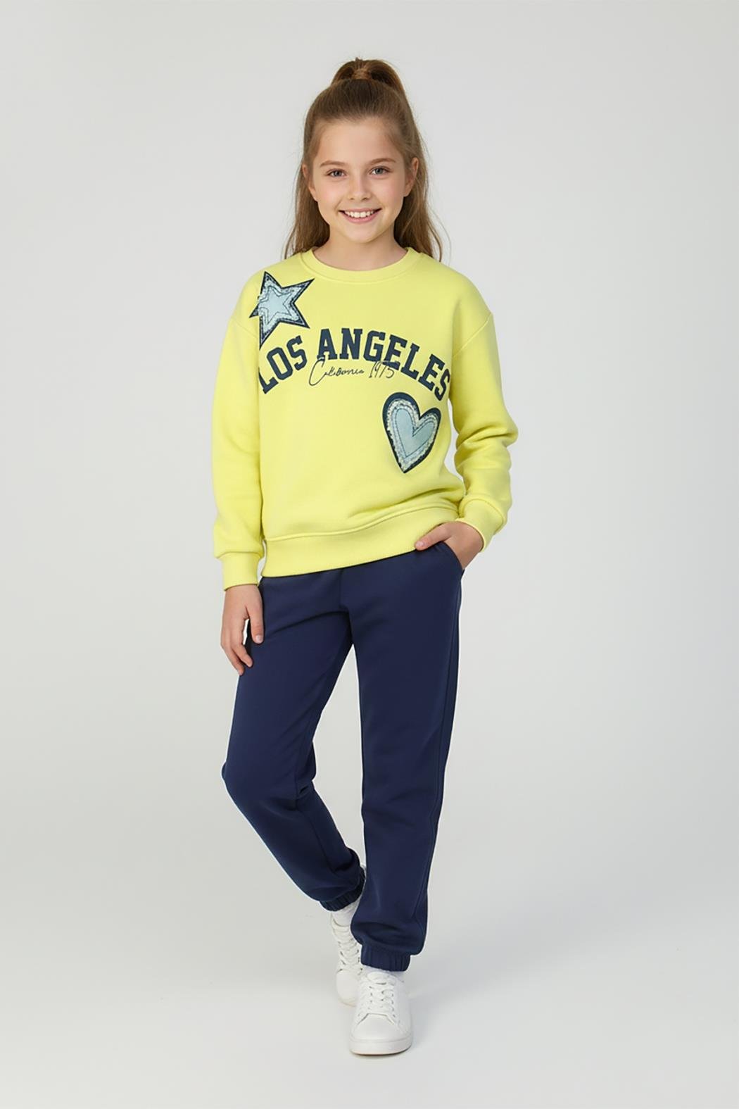 Kız Çocuk Neon Baskılı Los Angeles Sweatshirt Takım