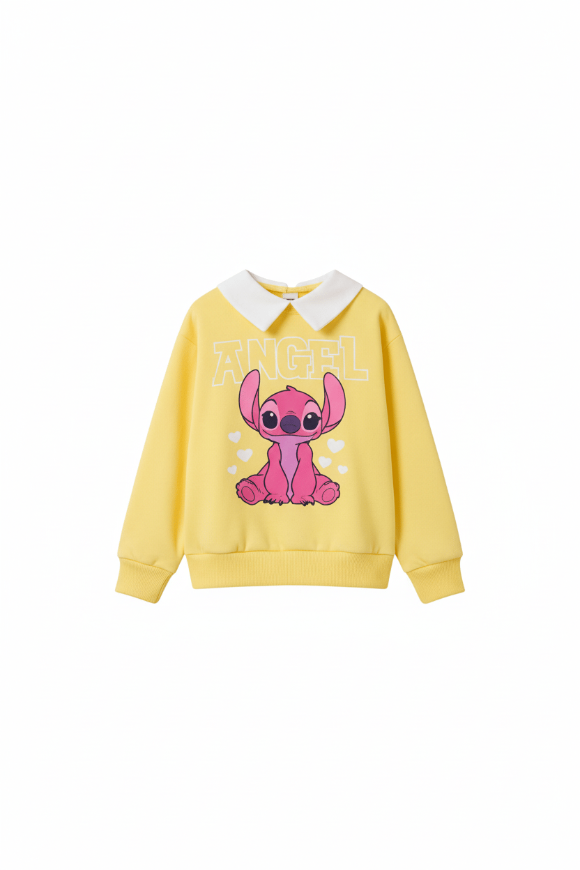 Kız Çocuk Stitch Yaka Detaylı Sweatshirt ve Etek Takım