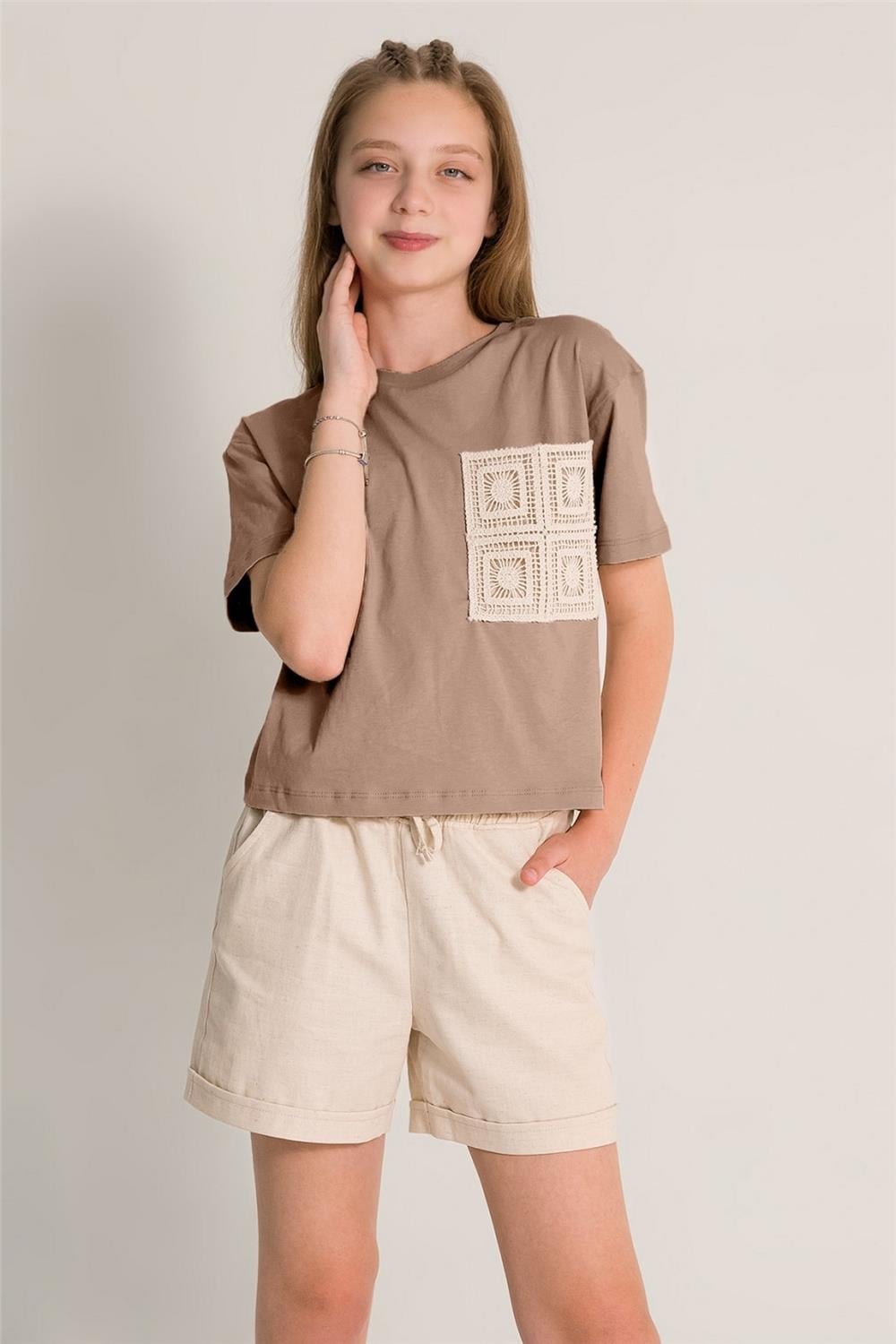Kız Çocuk  T-Shirt  Cep Detaylı